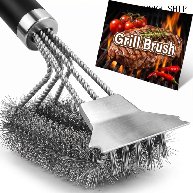 Escova para Grelha com Cabo Removível, Escova Antiderrapante para Churrasqueira ao Ar Livre, Escova de Limpeza para Grel