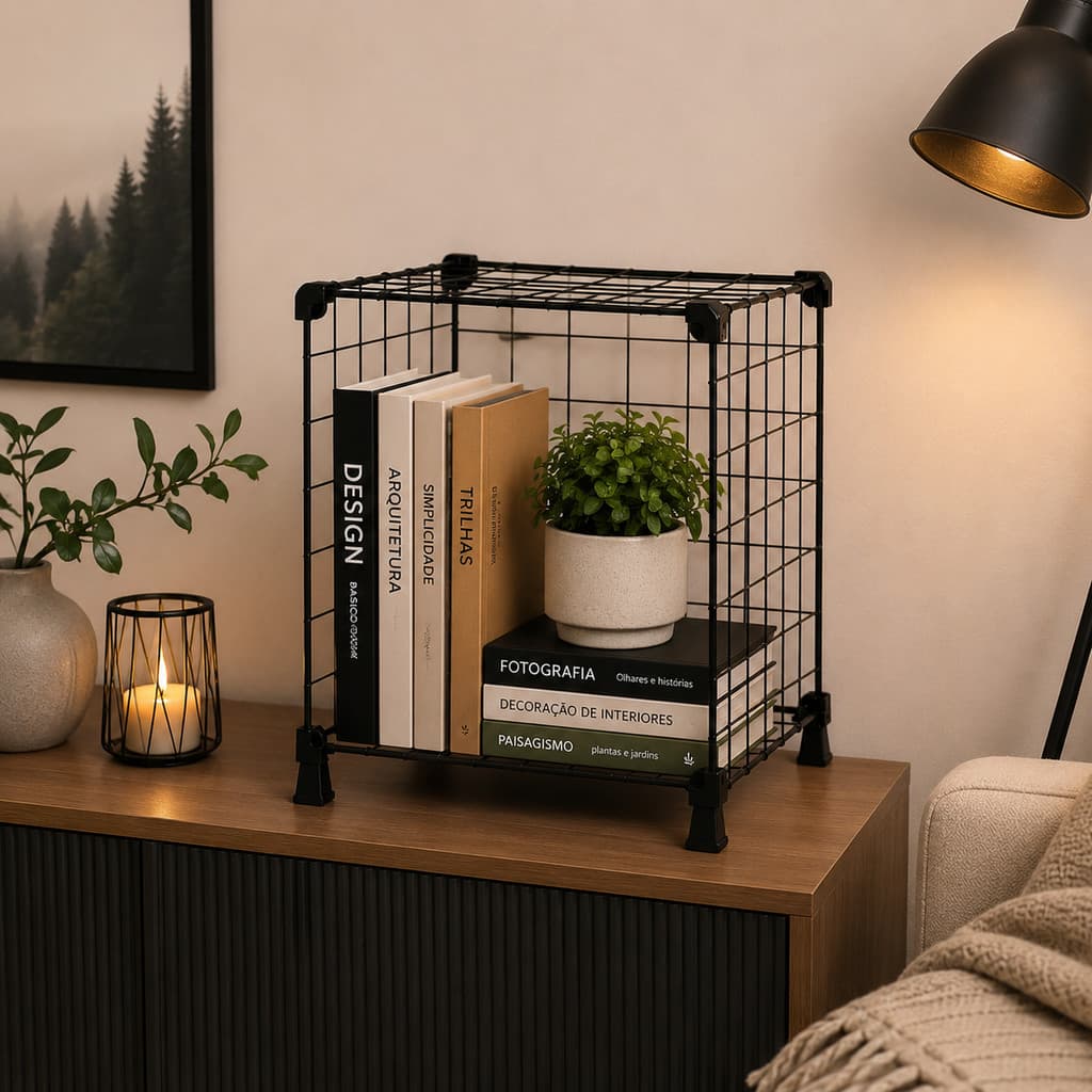 Nicho 30x30 Tela Aramada com Pés para Decoração, Organização