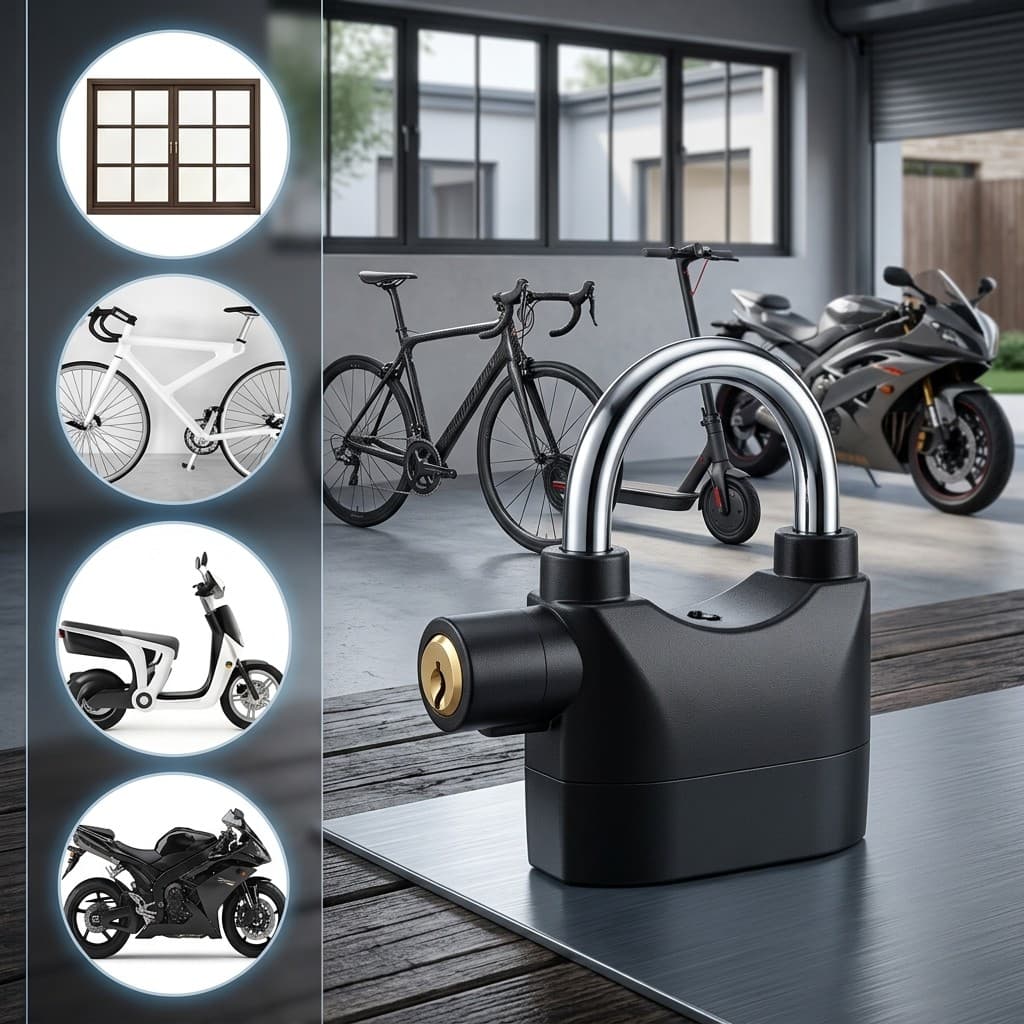 Trava Antifurto com Sirene Cadeado com Alarme 110dB para Bicicleta Moto e Galpão