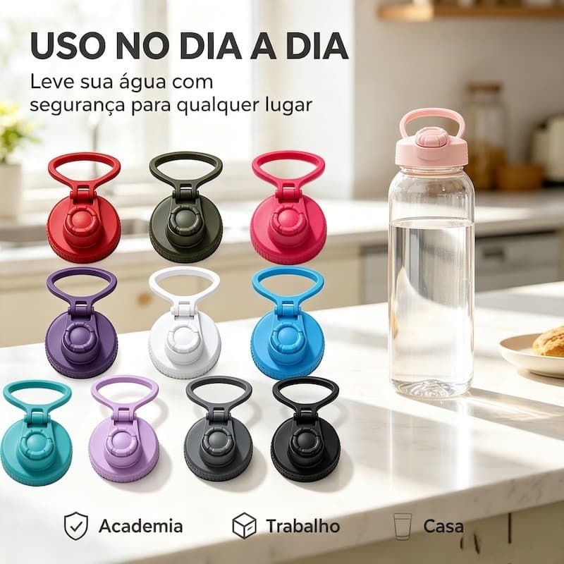 Tampa com Alça Reposição Garrafa, Vedação Anti‑Vazamento, Resistente, Várias Cores