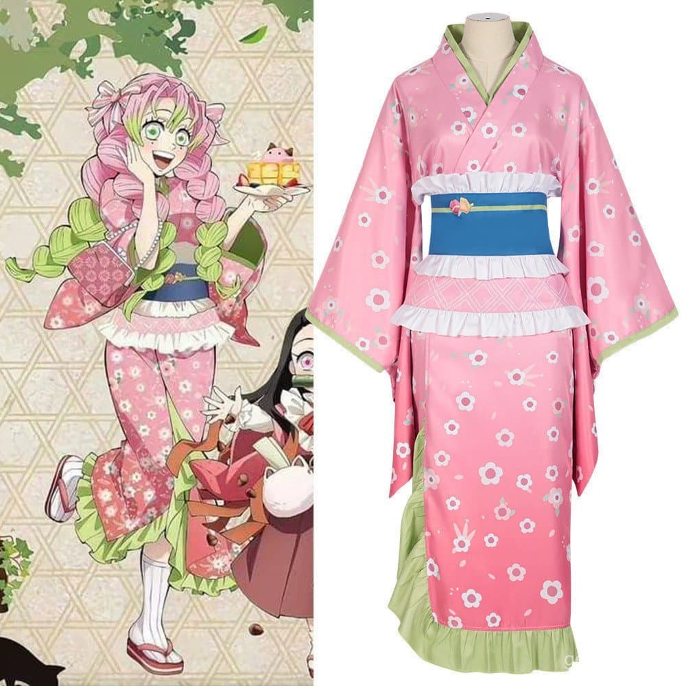 Novo Traje de Cosplay da Kanroji Mitsuri, Vestido Kimono Rosa, Roupas para Festa de Halloween e Carnaval, Fantasia Femin
