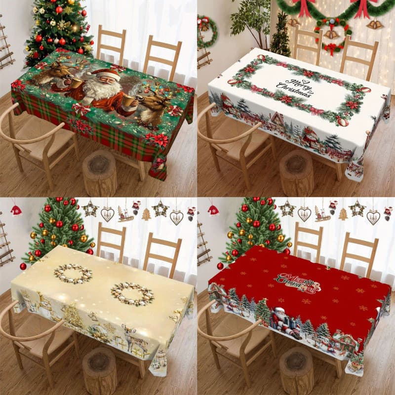 Toalha de Mesa Impermeável com Estampa Natalina para Cozinha e Restaurante, Tecido Decorativo para Atmosfera Festiva, Qu