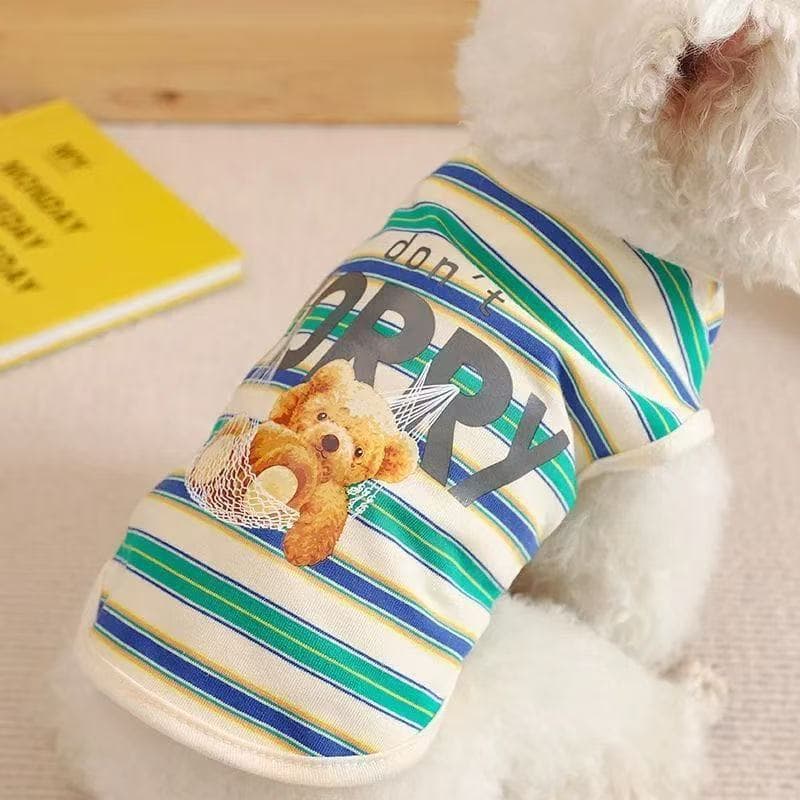 Cão respirável roupas de verão estilo verão Pet Panda roupas cão verão primavera colete ditado listras roupas finas Bi