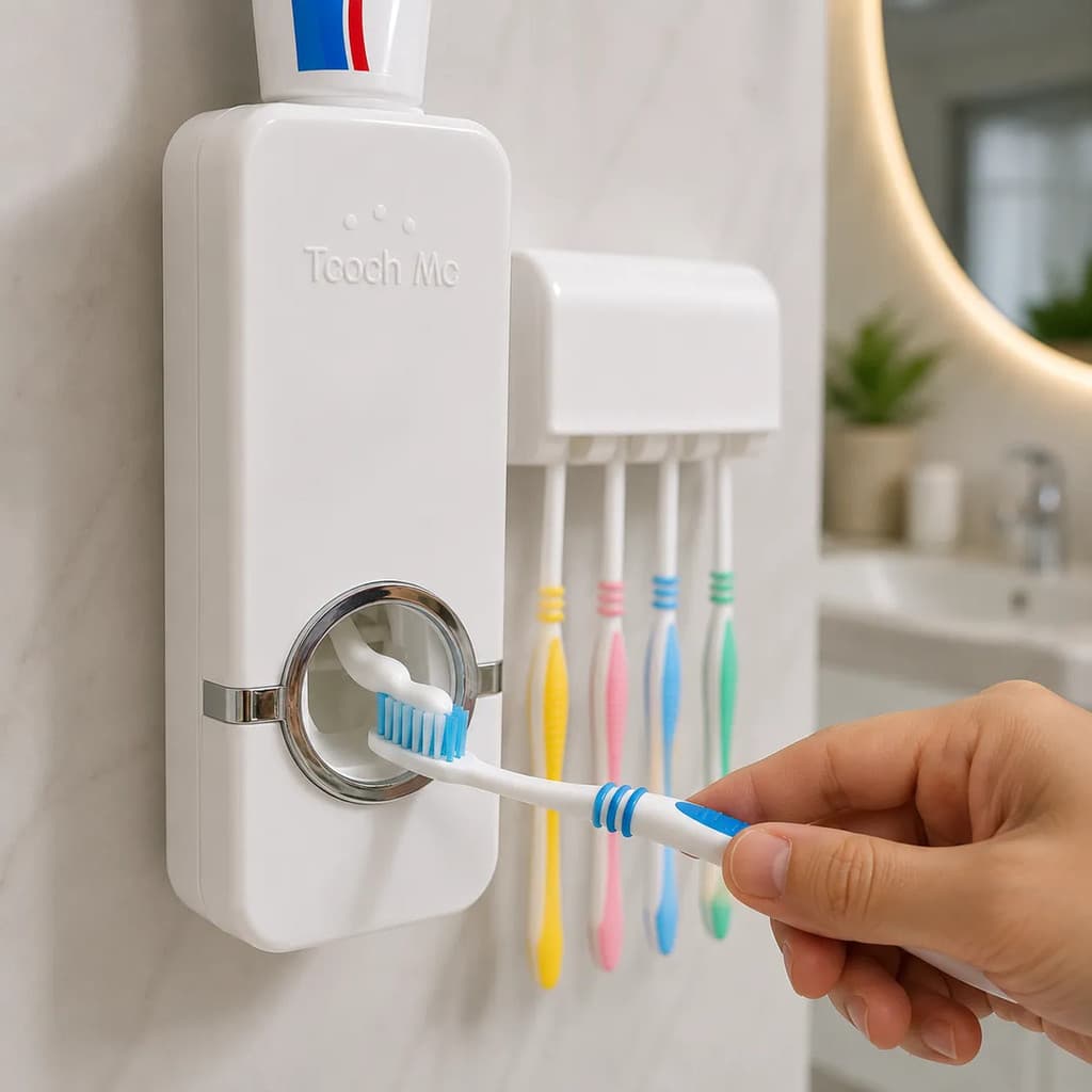 Suporte Porta Escova E Dispenser Pasta Dentes Banheiro Pia