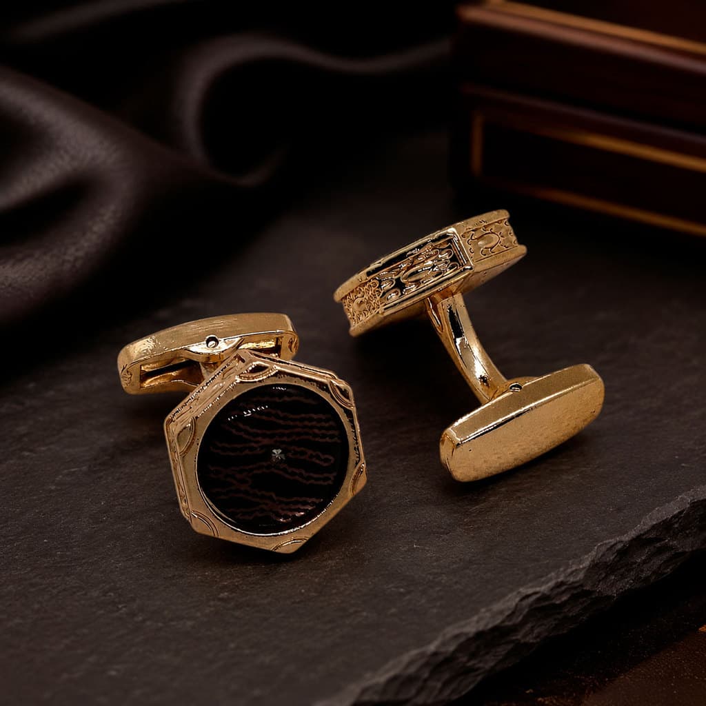 Abotoaduras Exagonal Dourada Strass Elegante