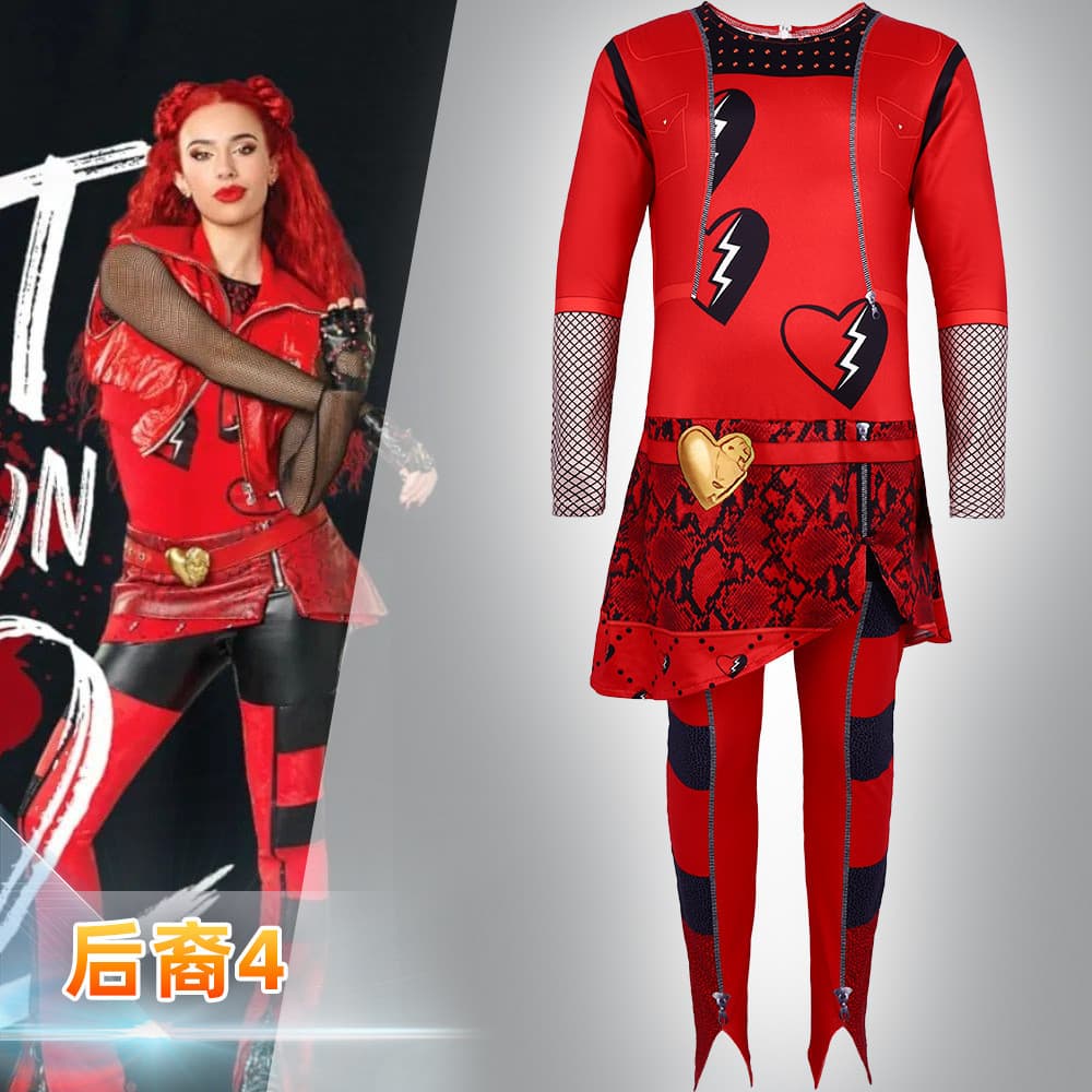 Descendentes Descendentes Bodysuit Vermelho Traje de Jogo de Halloween Traje de Performance de Palco