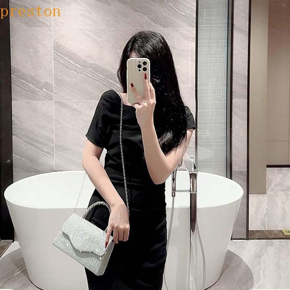 Bolsa Quadrada Brilhante PRESTON , De Banquete De Noite Com Glitter De Strass Corrente Feminina De Luxo De Grande Capaci