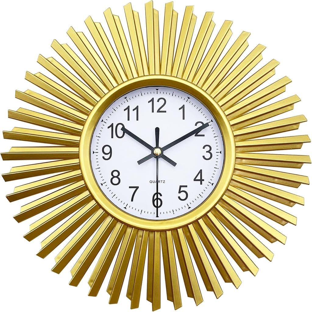 Relógio de Parede para Cozinha, Relógio de Parede Dourado com Efeito de Sol, Funciona a Pilhas, Relógio de Parede Decora