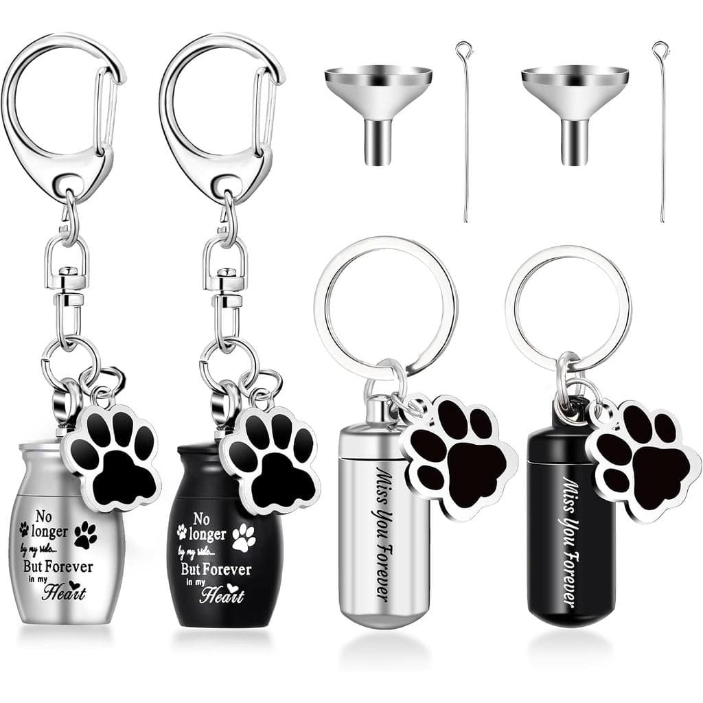 Kigeli 4 Peças Chaveiro para Cinzas de Animais de Estimação, Urna para Cinzas de Cão com 4 Ferramentas de Preenchimento,