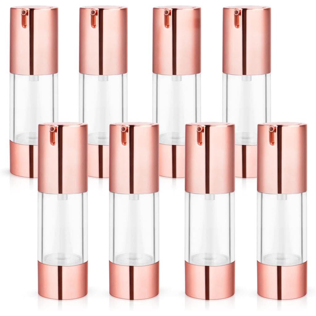 8 Pcs 30ml/1oz Airless Pump Bottles Empty Vacuum Bottle Rose Gold Travel Size Cosmetic Containers for Liquid Foundation