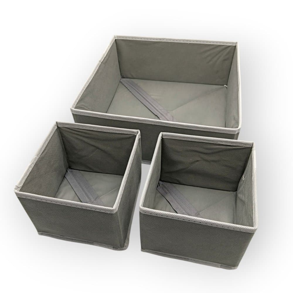 Kit 3 Cestos Organizadores TNT Clink Organizador de Gavetas Closet Guarda-Roupa Multiuso Cinza