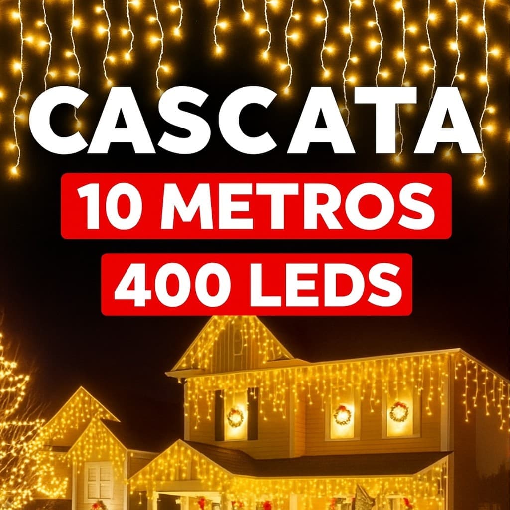 Cascata de Natal 10 metros 400 leds Com 8 funções Pisca Pisca Branco Quente 127v 220v