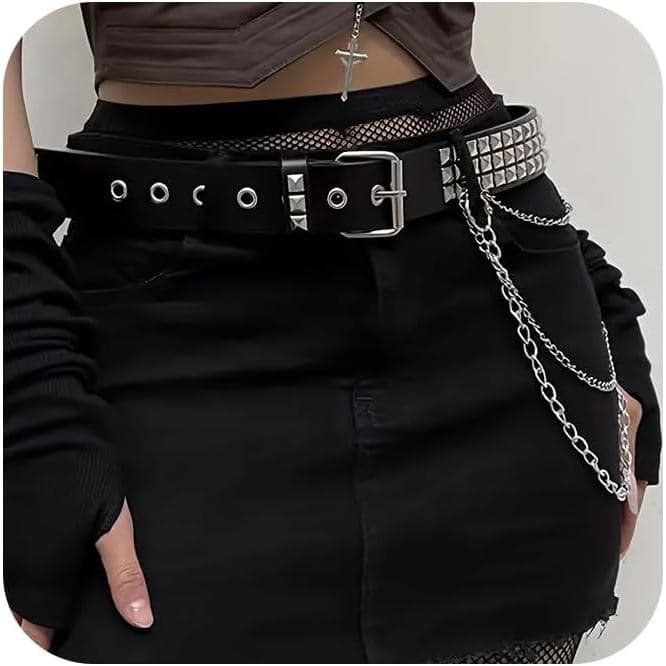 Cinto Punk Com Corrente Para Mulheres – De Couro Rave Acessórios Góticos