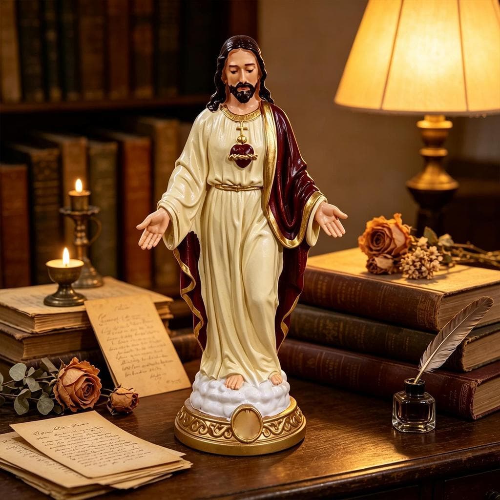 Healifty Santa Virgem Maria Figura Estátua Religiosa Com Vestido Azul Estatuetas De Jesus Resina Decoração De Mesa opena