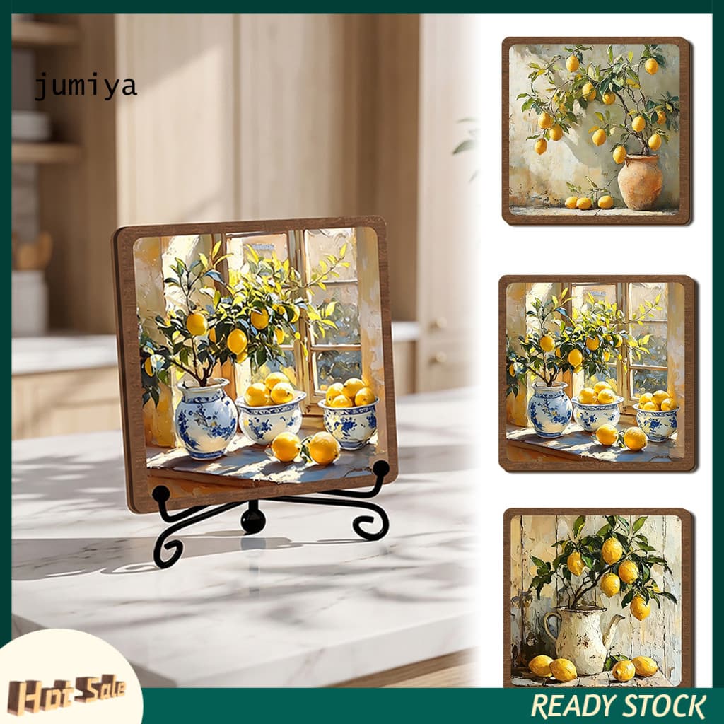 Rustic Wooden Table Sign Vintage Oil Painting Decor Tabletop with Iron Stand – Farmhouse Kitchen Coffee Bar for Southe