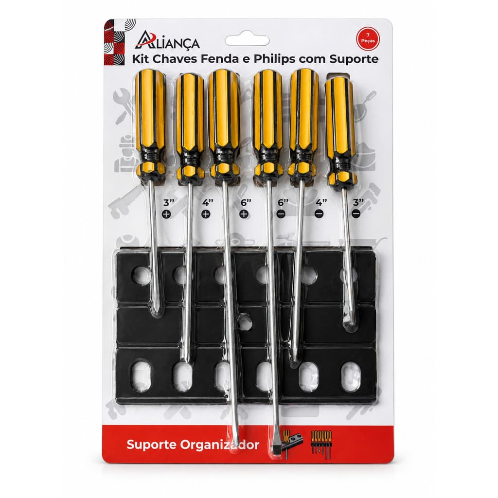 KIT DE 3 CHAVES DE FENDA E 3 CHAVES PHILIPS C/ORGANIZADOR