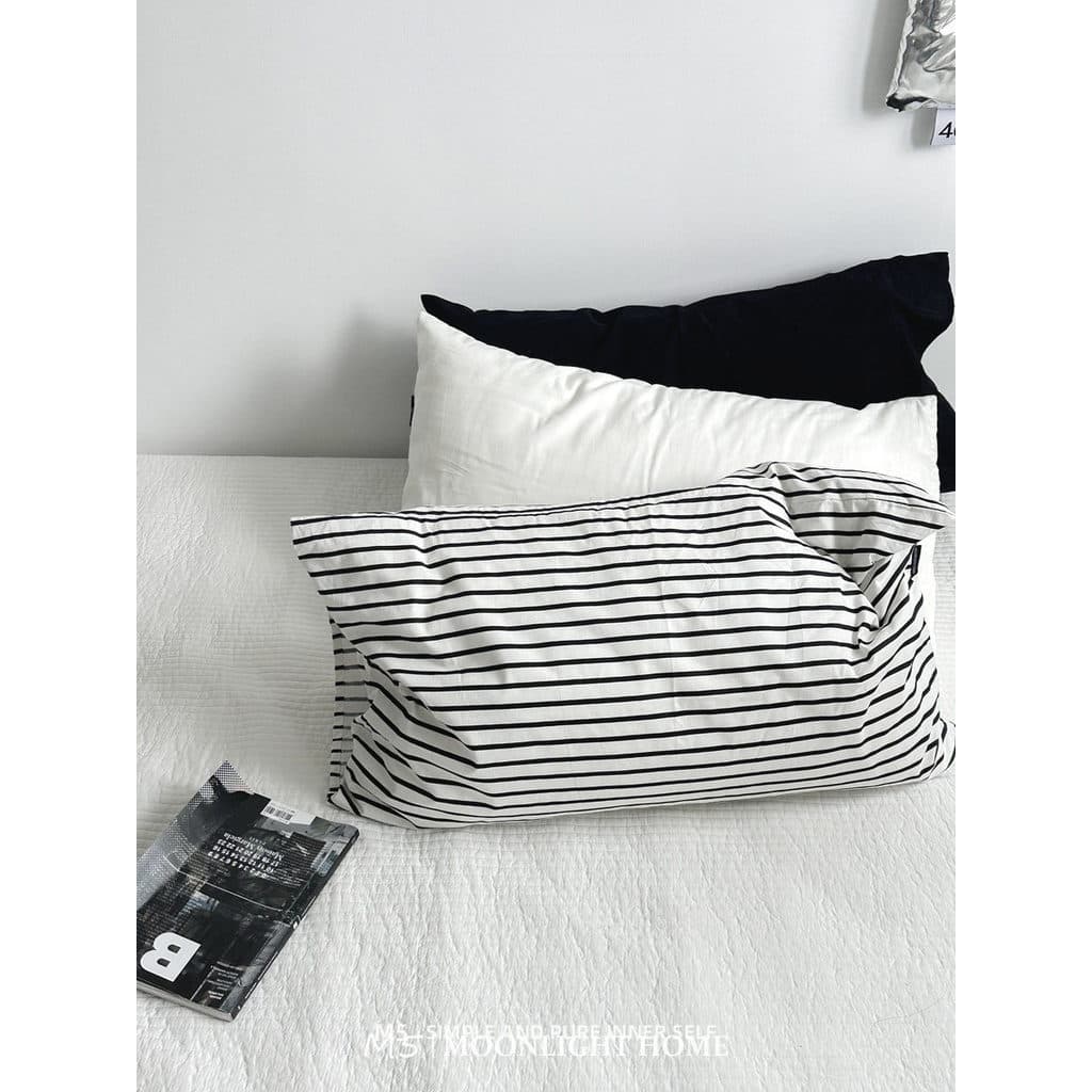 Preto branco minimalista listrado único produto combinando puro algodão fronha par travesseiro de couro único 48x74cm fr
