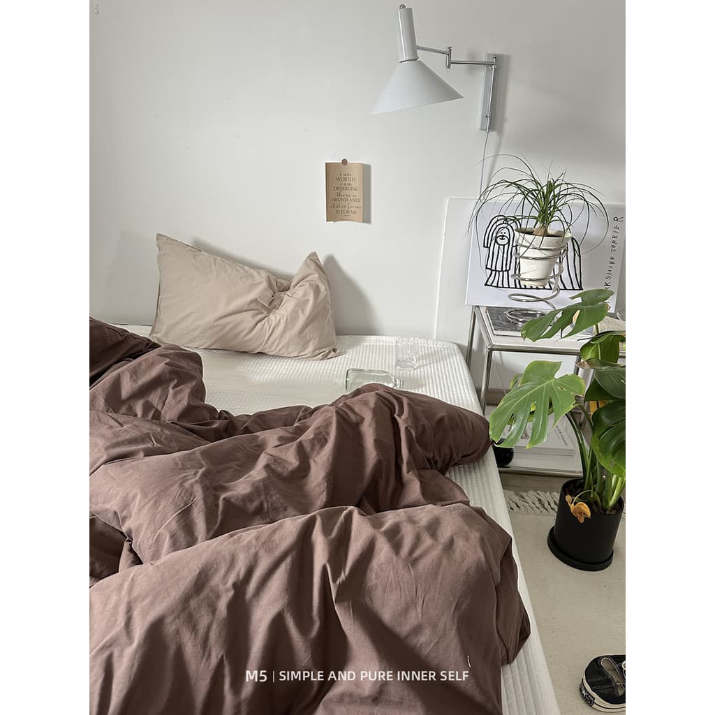 Capa de edredão única de algodão retrô cor café algodão puro duplo 200x230cm peça única 150x200 capa de edredão única