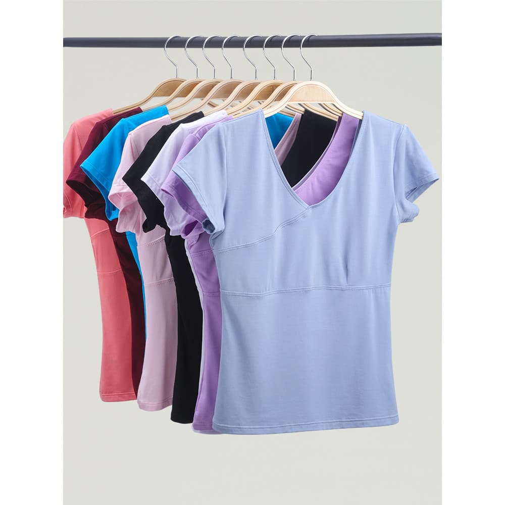 Roupas de prática de dança feminina de manga curta adulto Ballet topo Modal verão adulto ginástica prática corpo traje
