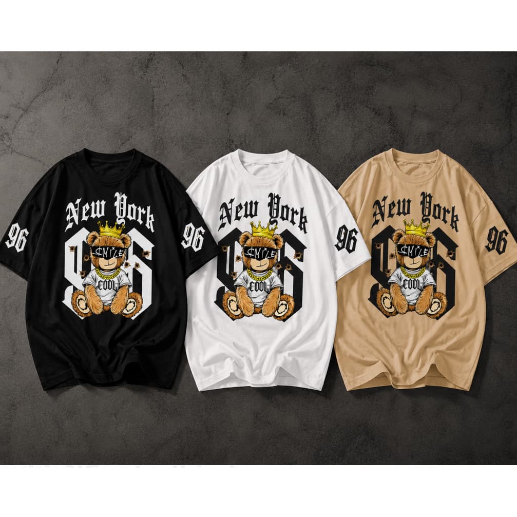 Kit 3 Camisetas Urso Teddy New York 96 Streetwear Y2K Moda Urbana Hip Hop