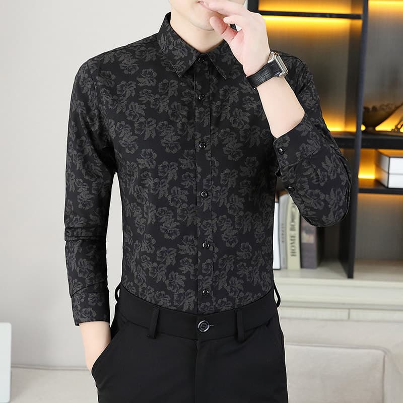 Camisas casuais masculinas de manga comprida camisas impressas exclusivas na moda bonito estilo britânico Yuppie roupas