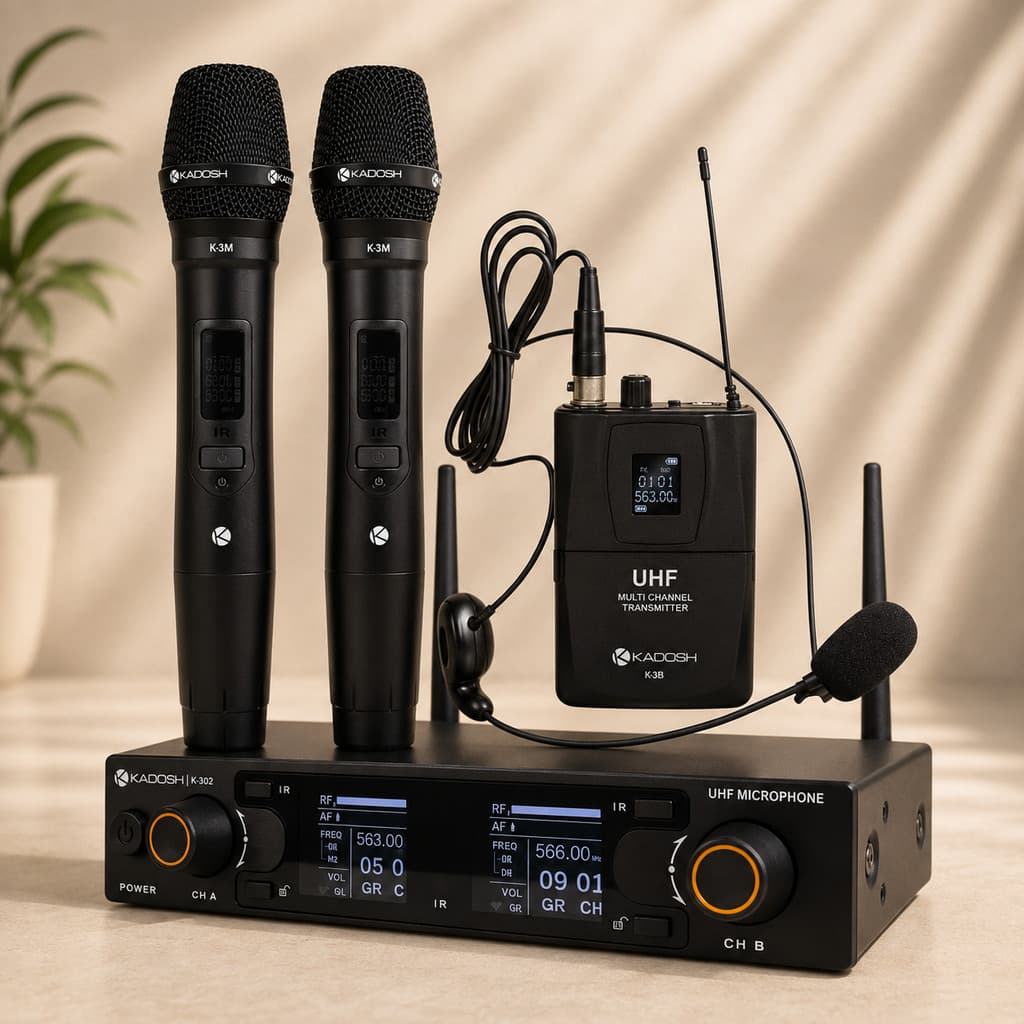 Microfone Sem Fio Dinâmico Panorama Kadosh K502T Cardioide Preto 2 Unidades