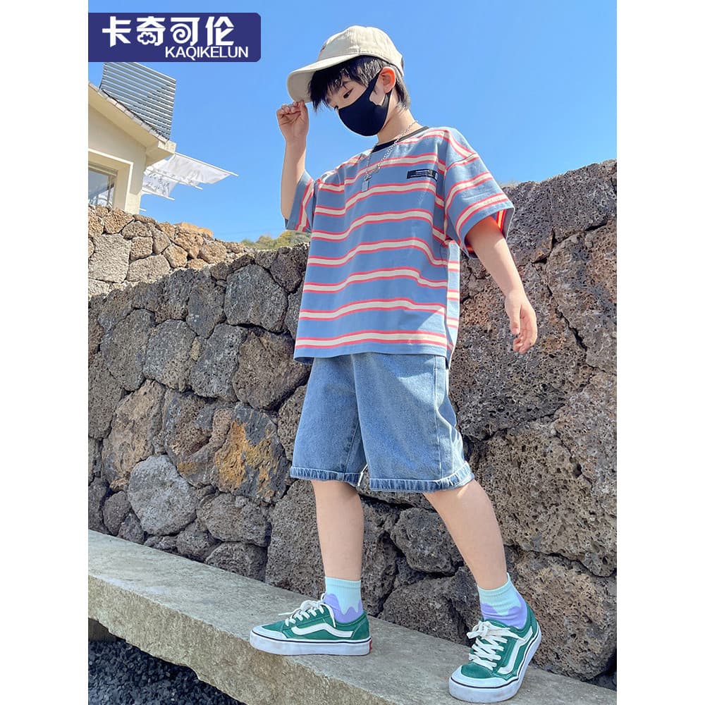 Terno para meninos verão 2026 novo estilo roupas de verão infantis esportes roupas infantis médio grande crianças roupas