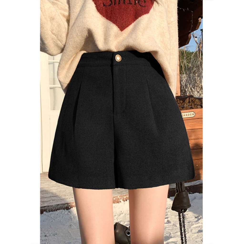 Shorts de lã feminino 2026 outono inverno novo estilo cintura alta botas espessadas calças pequeno Commuter mais magro o