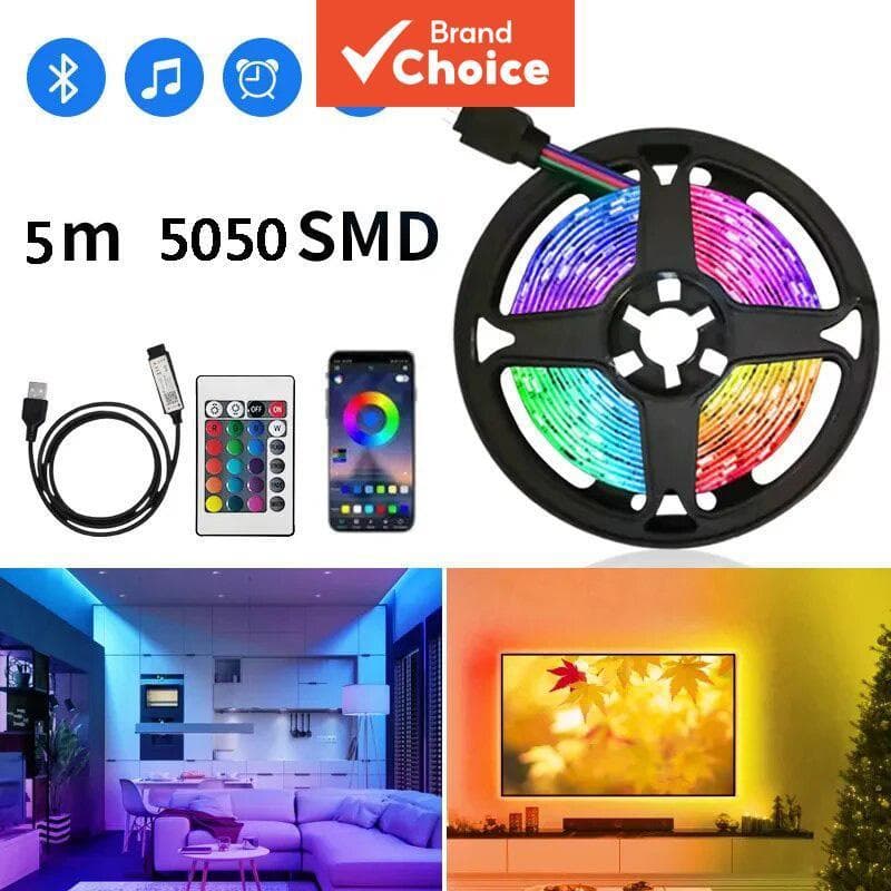 Axus 5m Bluetooth Fita LED 5050 Inteligente com Controle por Aplicativo e Controle Remoto, Lâmpada Diodo Flexível RGB,