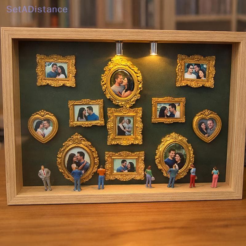 SetADistance DIY Mini Museu Silhueta Caixa , Memória Familiar Foto Display Case Moldura Com Luz , Molduras E Estatuetas