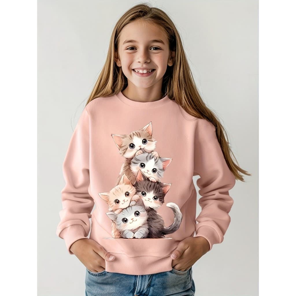 moletom Moda para Meninas no Outono e Inverno,  Desenhos Animados, Estilo Pulôver Versátil, Top Trendy e Elegante