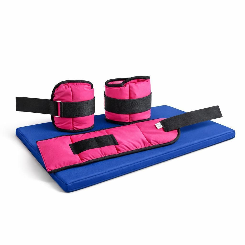 Kit Fitness Par Caneleira 5kg Rosa + Colchonete Azul 90x40x3cm Academia Musculação Treino em Casa