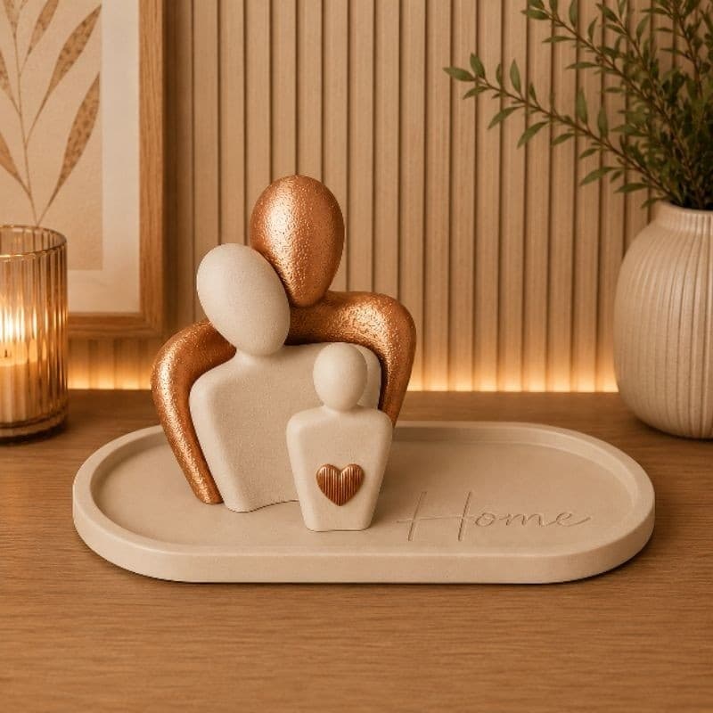 Escultura Decorativa Família com Bandeja Home | Enfeite Moderno para Sala e Aparador