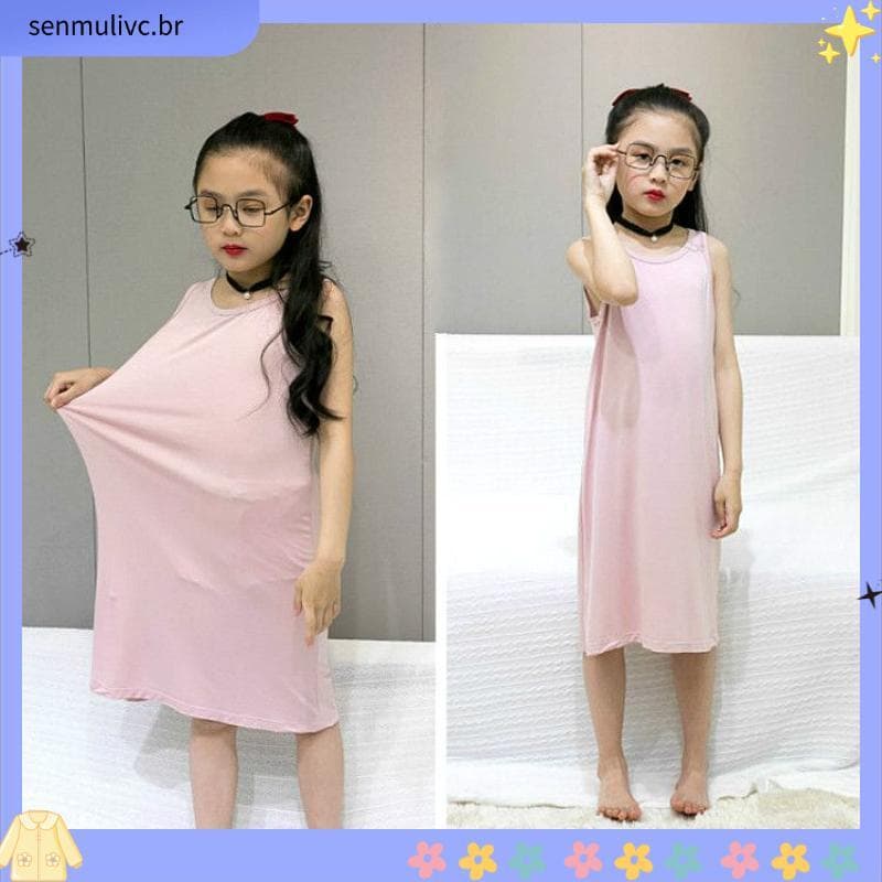 Modal menina verão versão solta pijamas camisola pequena média grande crianças roupas de casa pequeno júnior estudantes