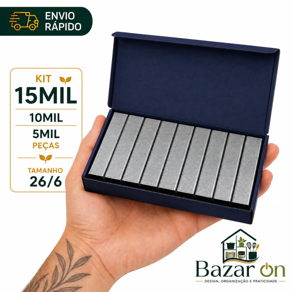 Caixa Com 15mil/10mil/5mil Grampos Grampeador Escritório Escola 26/6 Aço Galvanizado Grampeia Folhas