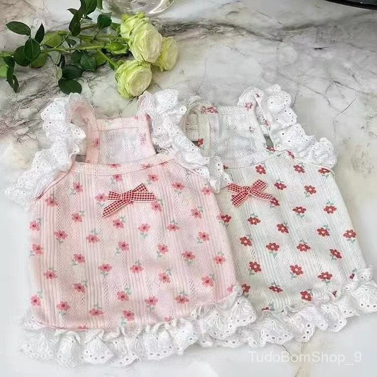 Vestido de Verão Floral de Renda Estilo Princesa para Cães, Sem Mangas, para Cães Pequenos e Filhotes, Bichon, Teddy R