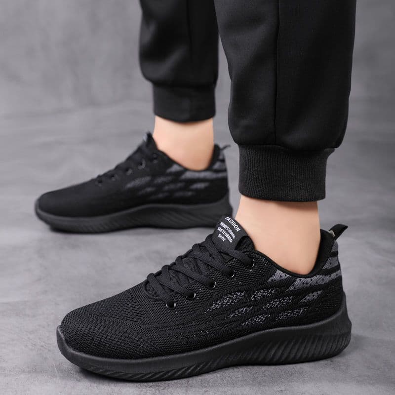 Sapatos esportivos masculinos verão sapatos masculinos primavera outono tênis de corrida 2026 malha preta sapatos de tra