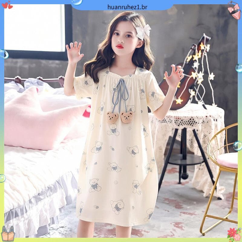 Classe A meninas camisola 20 26 novo estilo puro algodão grandes crianças estilingue pijamas verão estilo fino crianças