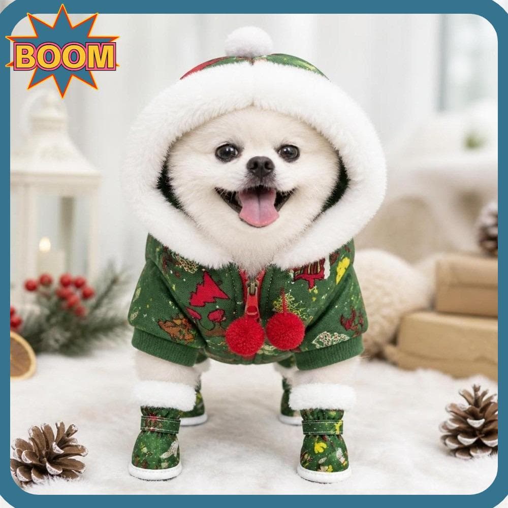 BOOM 4 Peças De Sapatos Para Animais De Estimação , Antiderrapantes De Pelúcia Cães De Inverno , Calçados Quentes E Espe