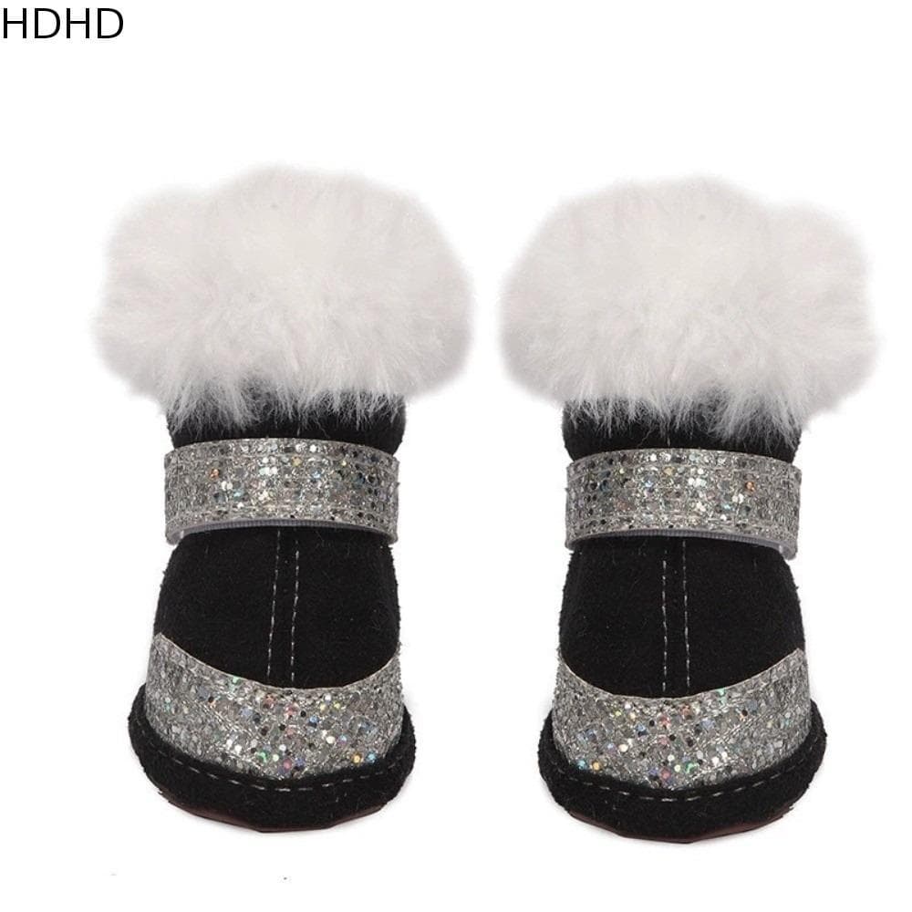 HDHD 4 Unidades De Sapatos Para Animais De Estimação , De Pelúcia Engrossados Cães De Inverno , Botas De Neve Quentes E