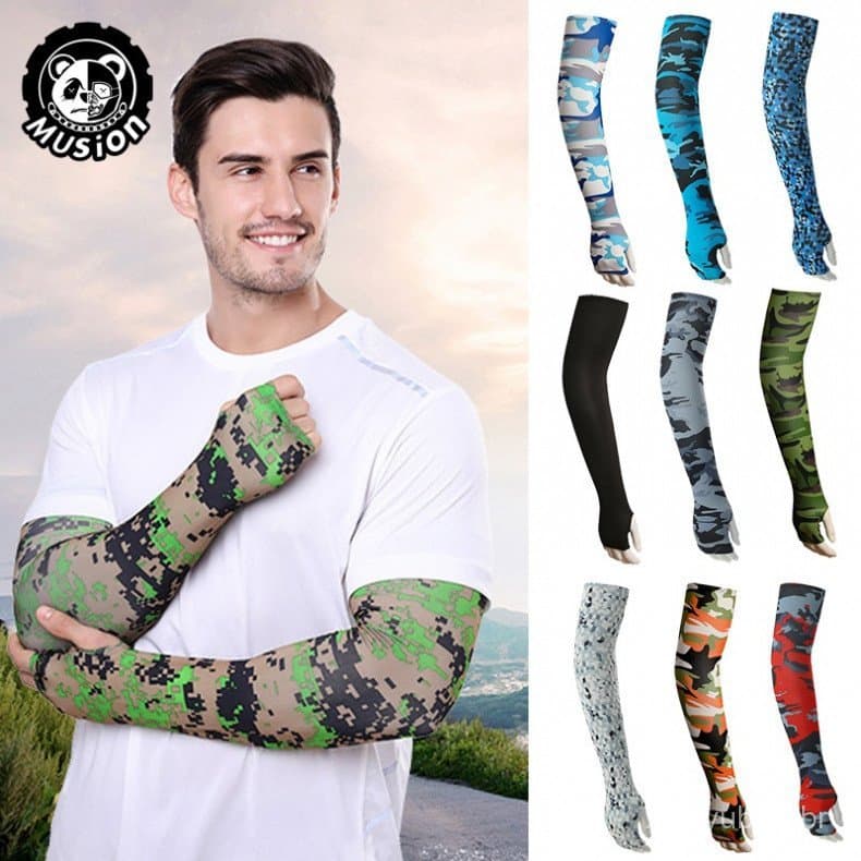 Musion Mangas de Braço em Seda Gelada com Proteção UV, Meias de Mão para Motociclismo, Pesca, Motocicleta, Bicicleta, Ca