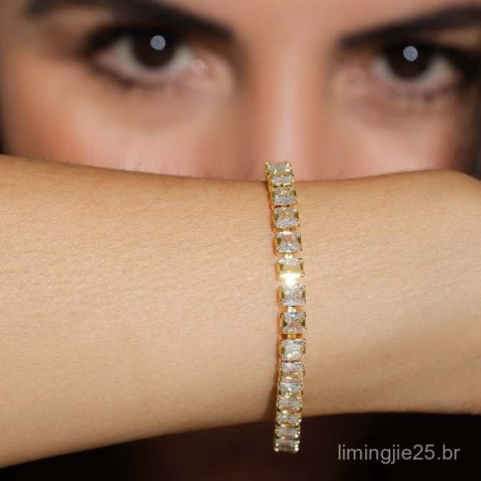 Zenith Pulseira Riviera Cristal e Preta Folheado a Ouro e Prata
