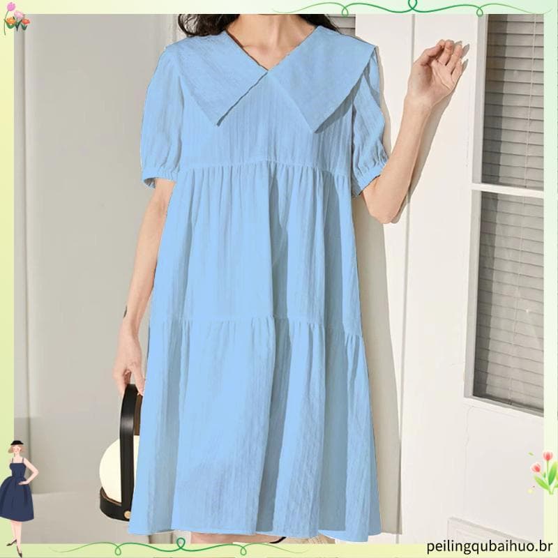 Doce estilo suave Retro vestido amarelo feminino gola de boneca pequena pausa de chá fresco temperamento francês primeir