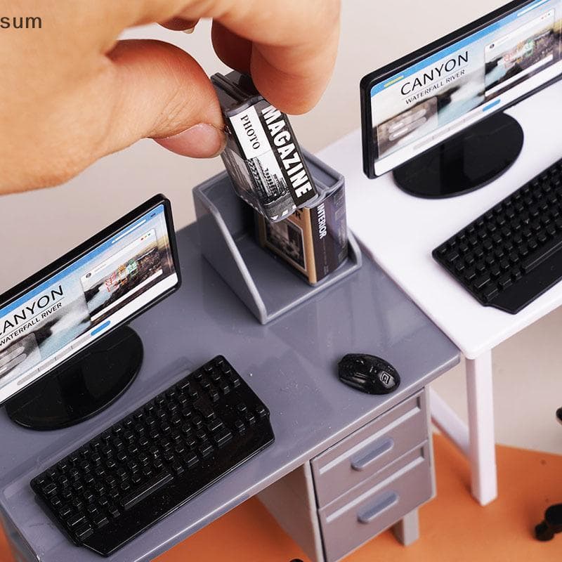 [sum] 1 Conjunto 1/12 Casa De Bonecas Em Miniatura Computador Teclado Mesa Cadeira Kit Sala Estudo Móveis Decoração Micr