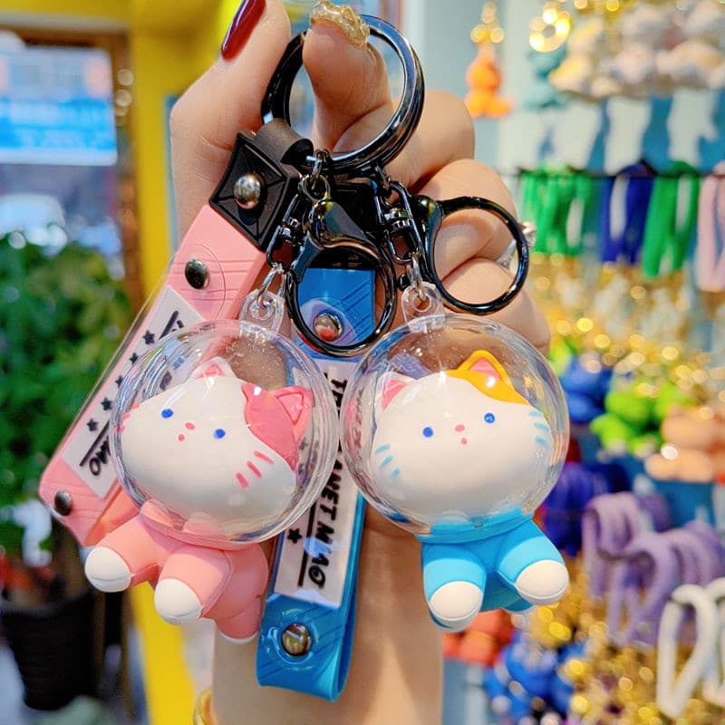 Chaveiro de Pelúcia Gato Espacial, Pingente de Astronauta, Chaveiro de Carro em Estilo Cartoon, Pingente para Mochila