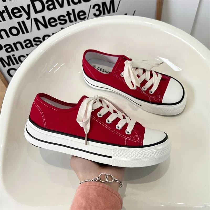 Sapatos Femininos Clássicos, Tênis de Lona Respirável, Sapatos de Skate de Rua, Tênis Vulcanizados com Cadarço, Zapatos