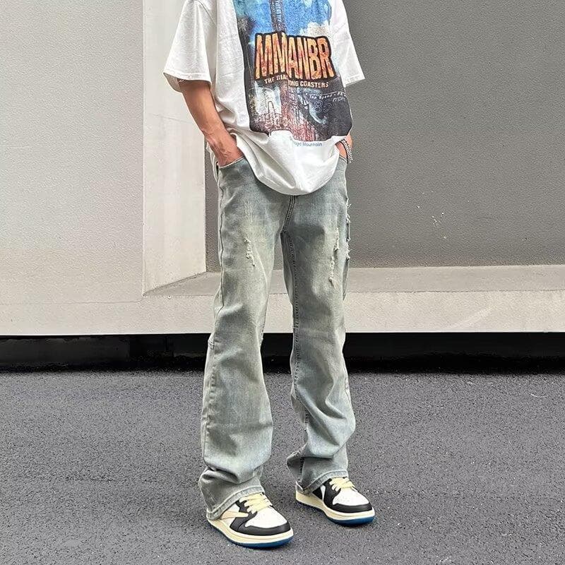 Americano High Street jeans homens lavado angustiado Retro jeans Puffian bonito na moda 2024 outono inverno na moda masc