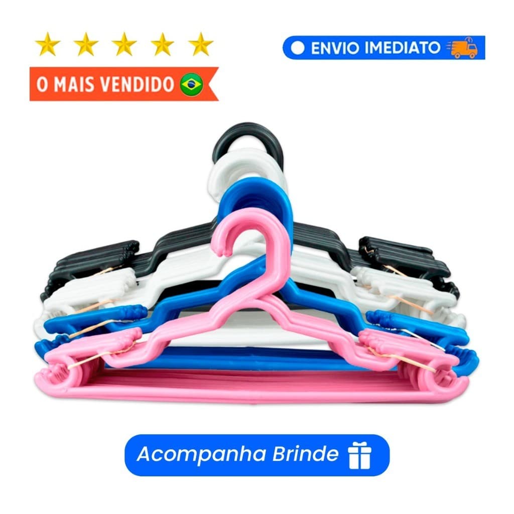 Kit até 100 Cabides Infantil Bebê Baby Reforçado  Plástico Cruzeta Roupa Resistente Premium