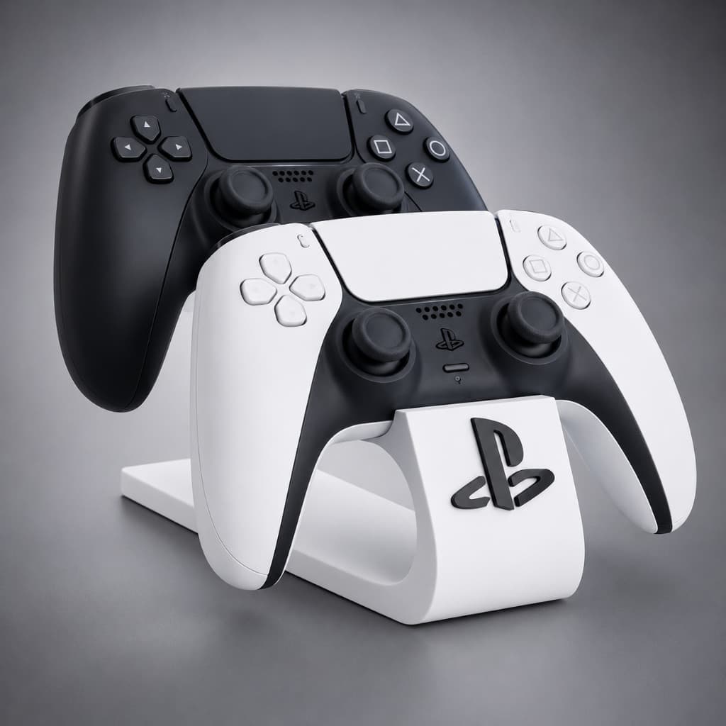 Suporte Duplo para Controle PS5 PS4 Organização Setup Gamer Mesa Preto Branco