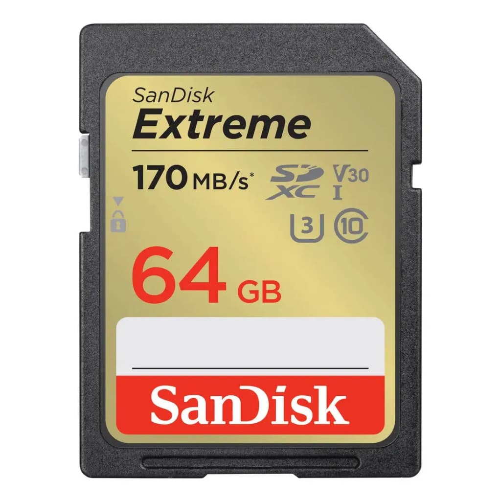 Cartão de Memória SD SDXC 64Gb SanDisk Extreme 170Mb/s 4K V30 U1 U3 Classe 10 Alta Velocidade Para Câmeras e Filmadoras